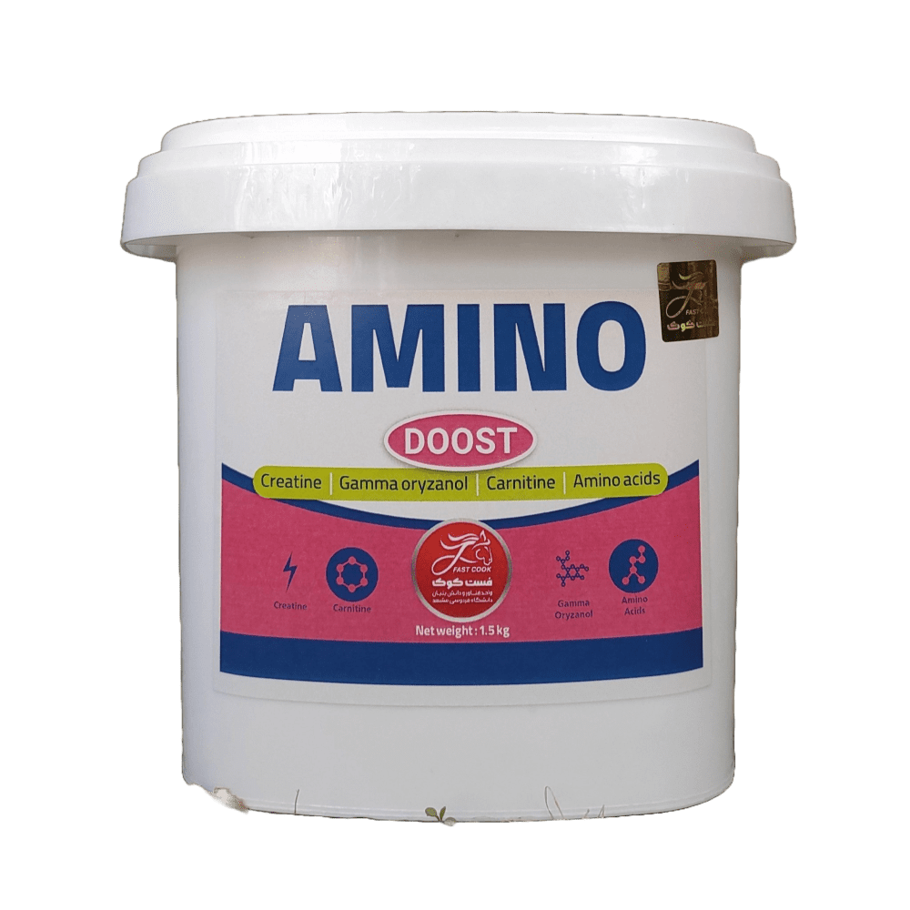 مکمل عضله ساز اسب آمینودوست فست‌کوک، این مکمل دارای اسیدهای آمینه بوده و برای رشد و تقویت عضلات اسب مناسب است.
